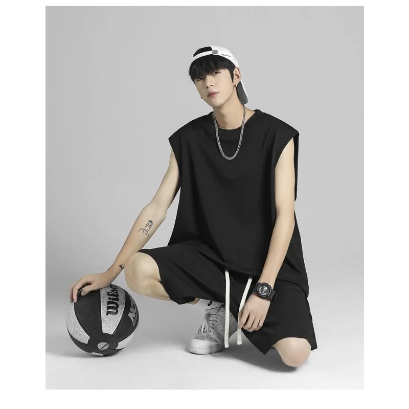 Street Hip Hop Men Ice Silk Quick Dry Sleeveless Vest Shorts Two Piece Set Casual Sports Basketball Daily Outdoor Wear
