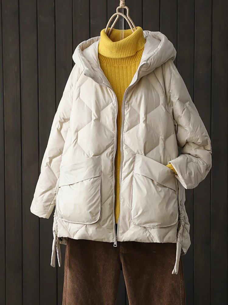 New Winter Women 90% White Duck Down Jacket Casual Loose Fashion Outwear Hooded Puffer Coat Short Light Warm Parka