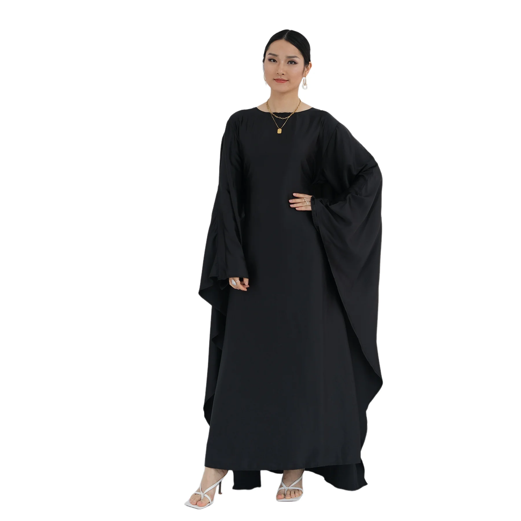 

Дубайское атласное платье-абайя с рукавами «летучая мышь» и вышивкой бабочками, исламское мусульманское макси-платье, кебая, женский кафтан, роба для вечеринок, арабское мусульманское женское платье, Vestidos