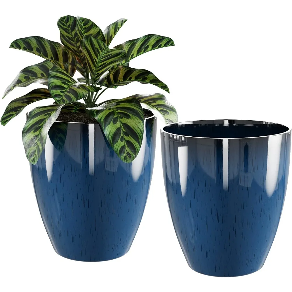 Plant Pots Set of 2 Pack,10 Inch Plant Pot for Indoor and Outdoor Plants with Drainage Hole,Flower Pots Modern Decorative (Blue)