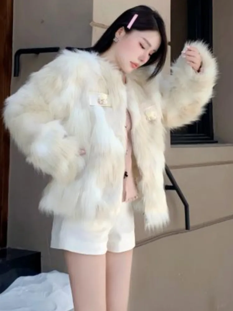 Manteaux élégants en fausse fourrure pour femme, manteau court à manches longues et col rond, mode coréenne Chic, vestes d'affaires, nouvelle collection automne et hiver