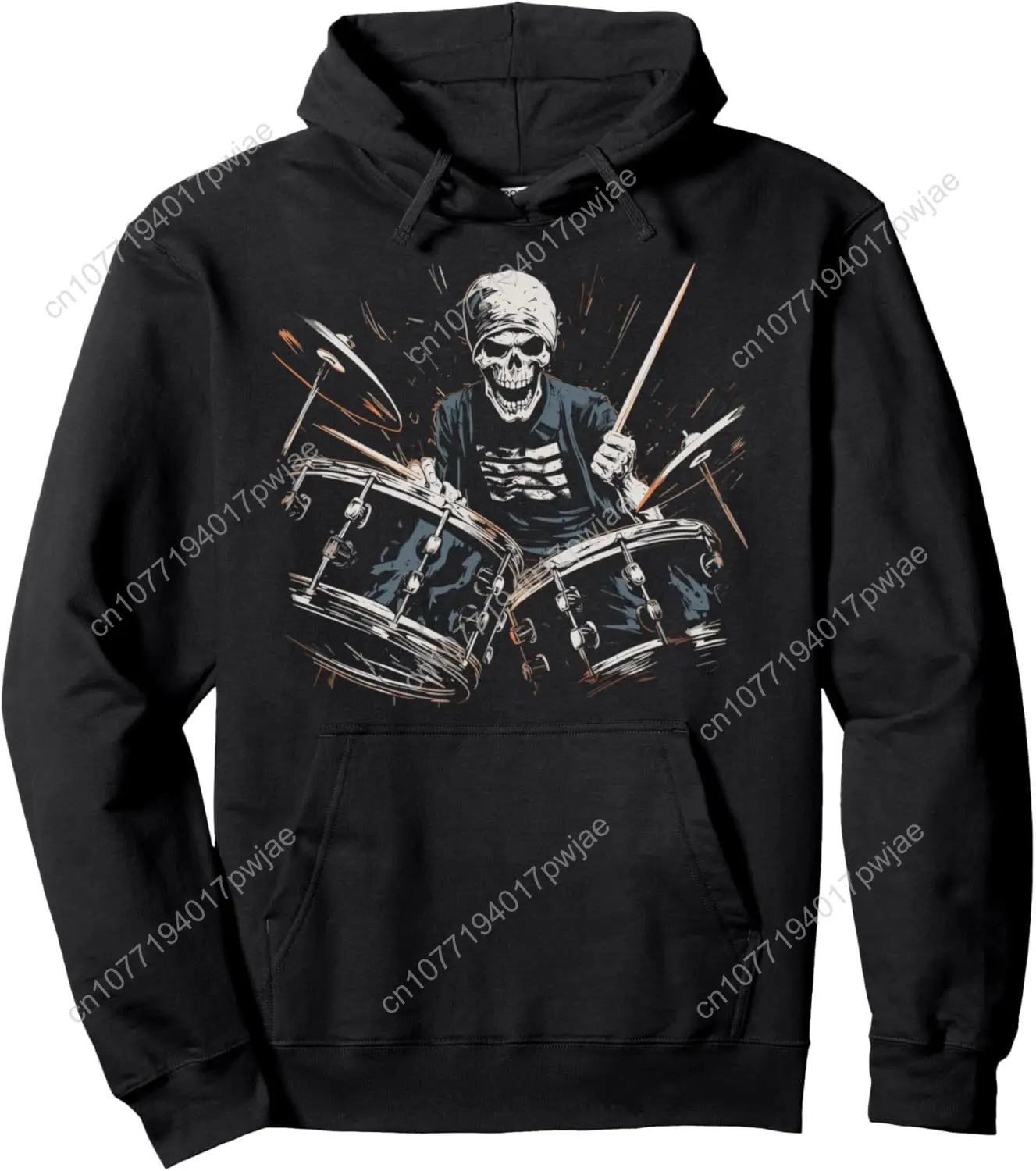 

Skeleton Drummer Guy Rock And Roll Band Rock On Drum Kit Pullover Hoodie