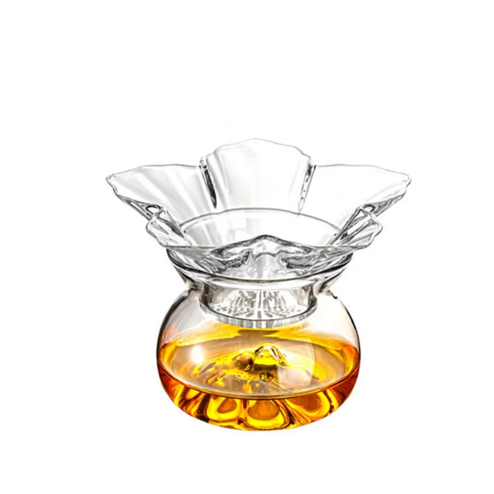 Flower Glass Tea Strainer with Holder Base Fine Mesh Filter for Loose-leaf Tea Gongfu Tea Coffee Beverages