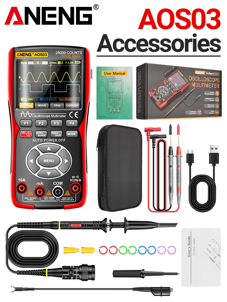 ANENG AOS03 Oscilloscope Multimeter Signal Generator Waveform Output Handheld Battery  LCD Screen Display Multimeter