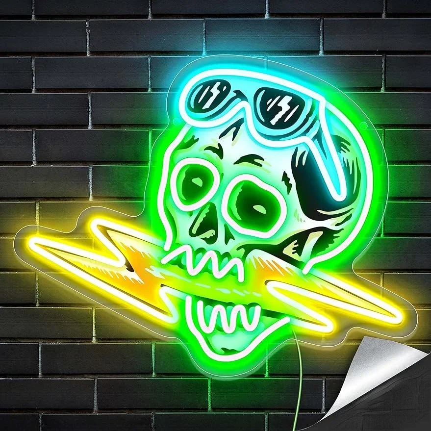 

Sign Skull LED Neon Light with Skull Pattern Printing Bright LED Signs for Room Decor for Home Bar Party Halloween Neon Decor
