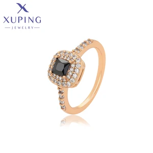 Xuping Perhiasan Fashion Pesona Persegi Batu Hitam Cincin Populer untuk Wanita Hadiah Warna Berlapis Emas X000710186 12 penjualan terbaik perhiasan xuping baja tahan karat - №