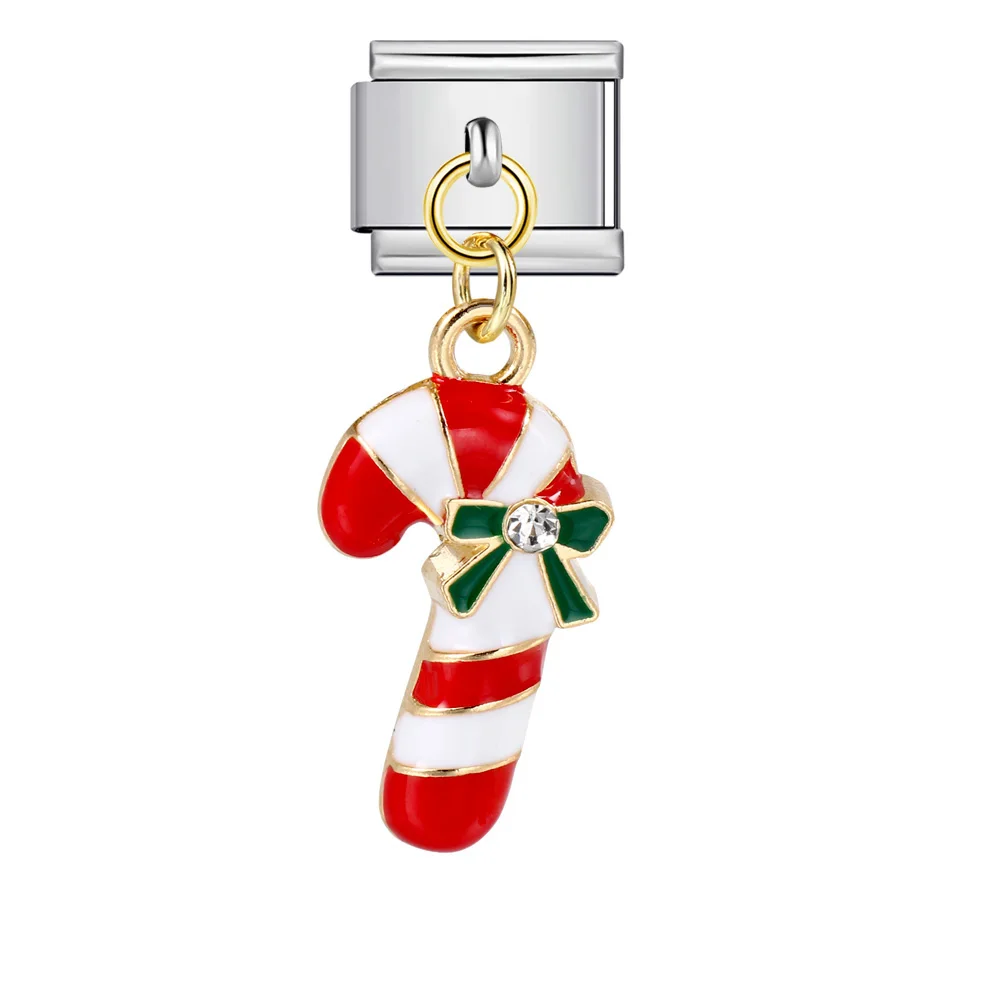 Romantischer Weihnachts-Schneemann, Bonbon-Glocke, Elch, Hirsch, italienischer Glieder-Charm, passend für 9mm Edelstahl-Armband, Schmuck DIY Herstellung – Detail 4
