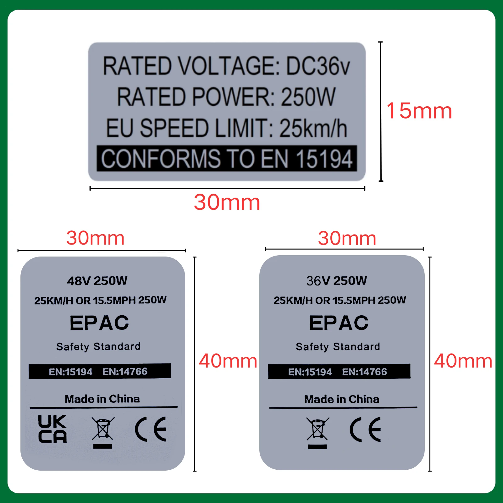 Ebike Sticker, 36V 250W Sticker 48V Legal Label, Compatible for Bafang Tongsheng and Other Brand Conversion Kit Ebike Sticker
