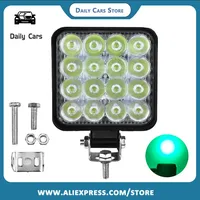 1x16-LED Work Green Lights Bar Floodlight Auto ATV Off-Road Driving Fog Lamp 12V/24V 48W 6000K Waterproof Car Accessory