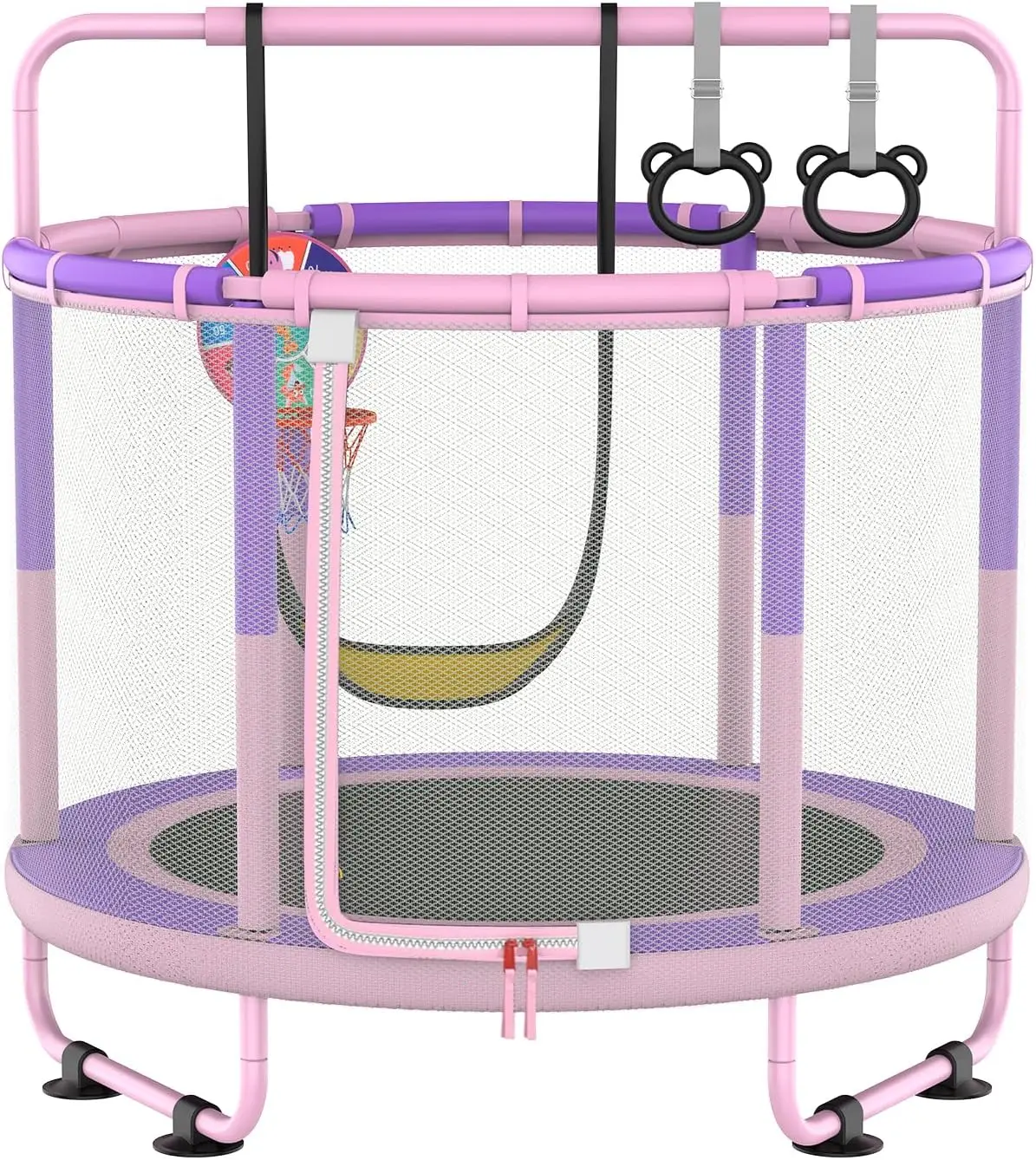 

60" Kids Trampoline, 5ft Toddler Mini Trampoline Indoor Outdoor Toys with Swing & Basketball Hoop & Dart Board, Gymnasti