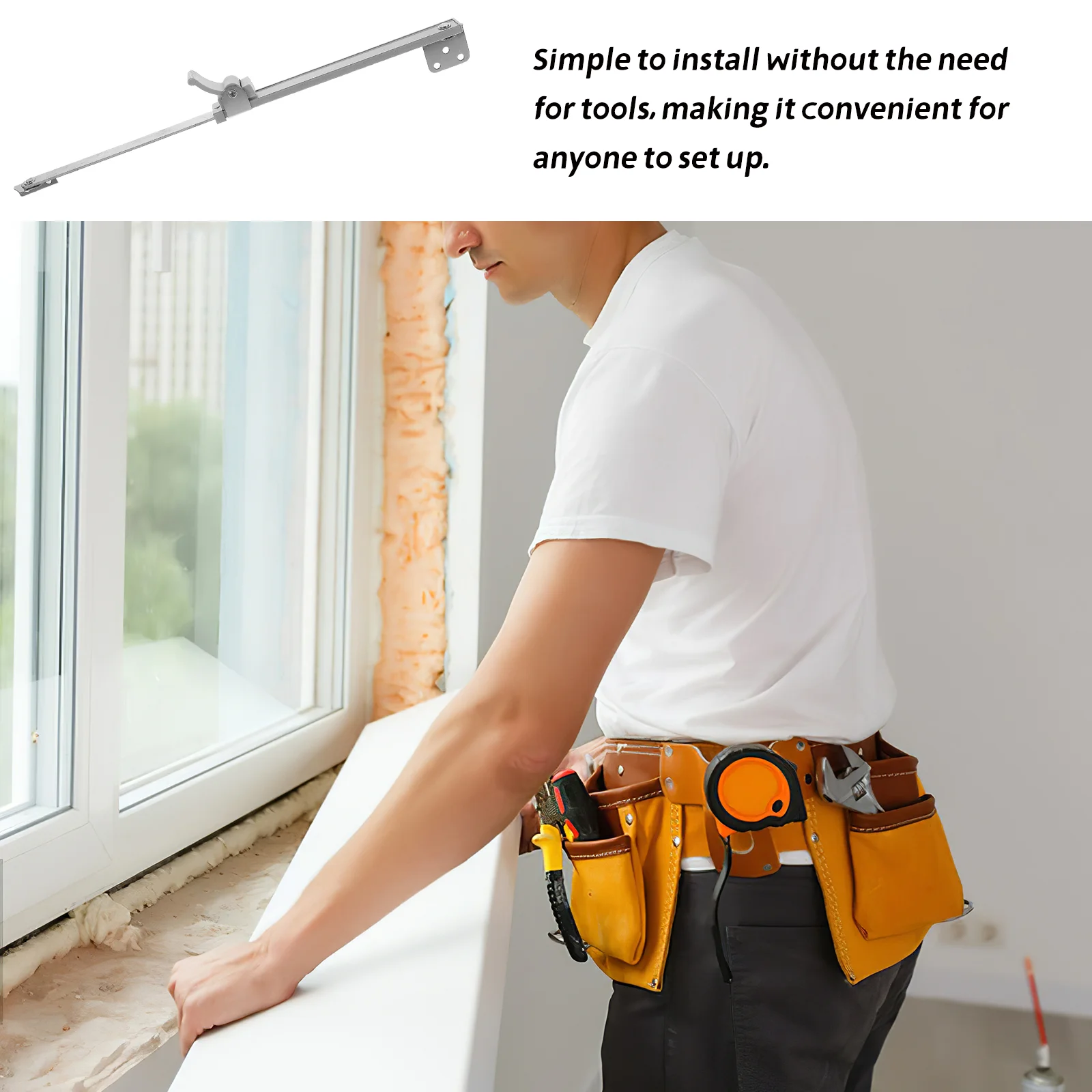 Aluminum Alloy Adjustable Support Rod Windproof Universal Fit Easy Install Silver Hardware Window Stays