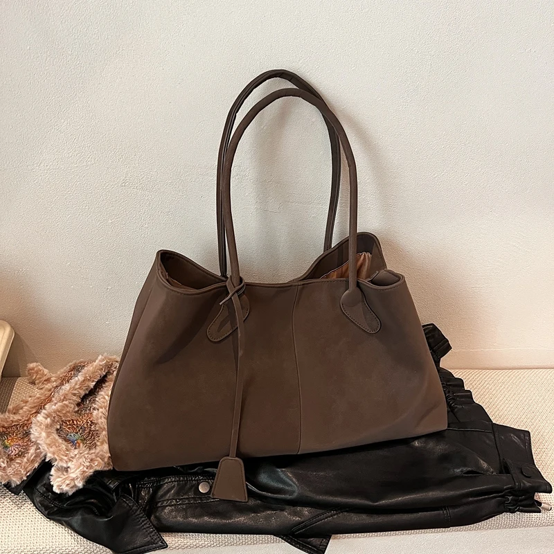 

Модная женская элегантная сумка из искусственной кожи, винтажная повседневная сумка-тоут, однотонная сумка с верхней ручкой, большая вместительная сумка на плечо для ежедневных путешествий