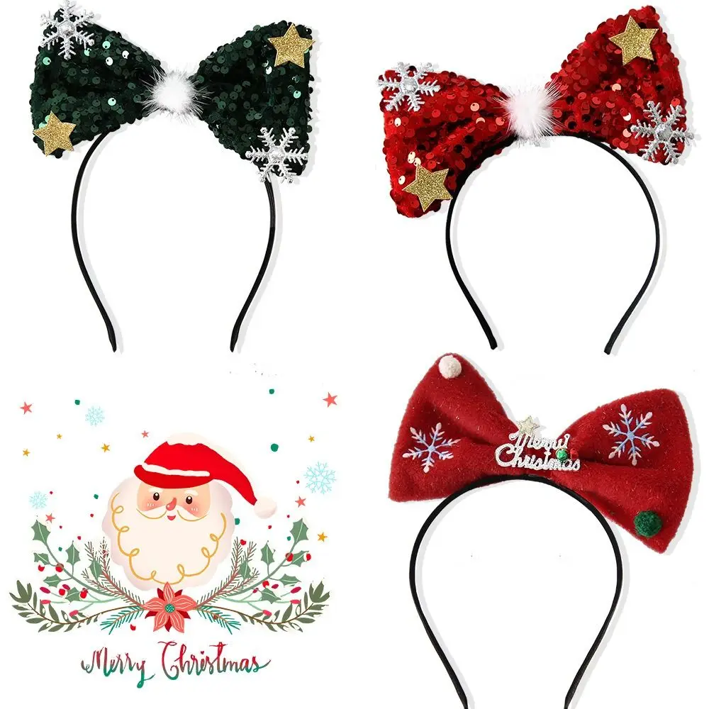 Sweet Shiny Bowknot Hair Hoop Sequins Non-slip Christmas Hairband Headwear Snowflake Christmas Headband Cosplay