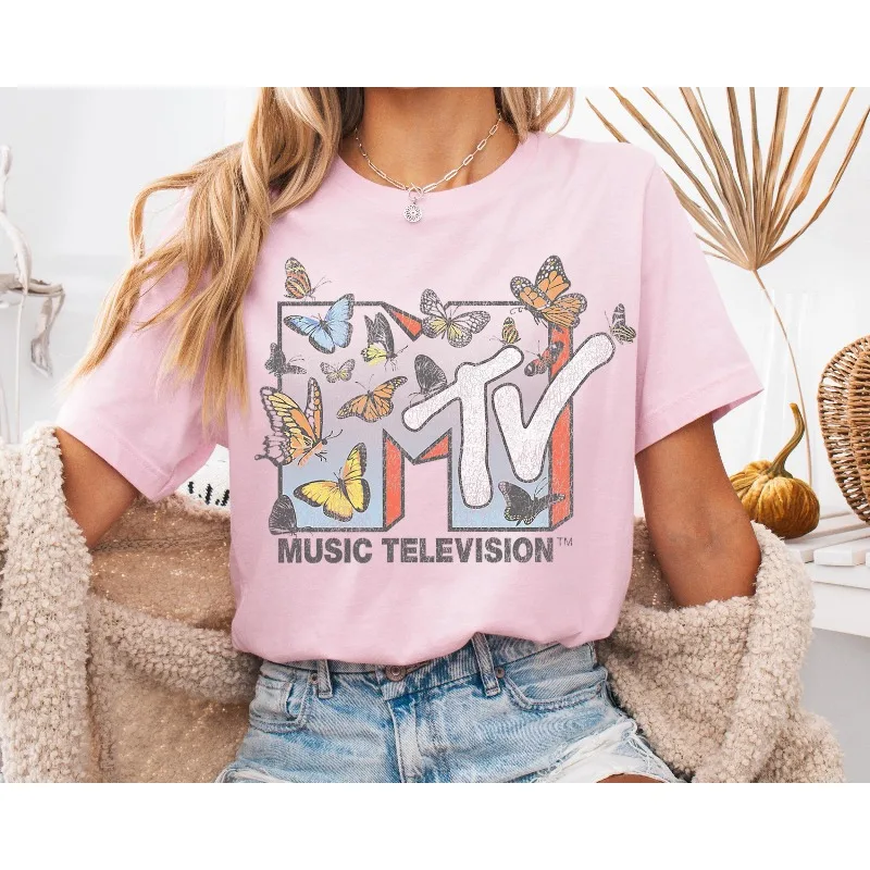 MTV-Logo-T-Shirt mit Schmetterlingsmuster, Retro Music TV Summer New Style, geeignet für Männer und Frauen – Detail 4