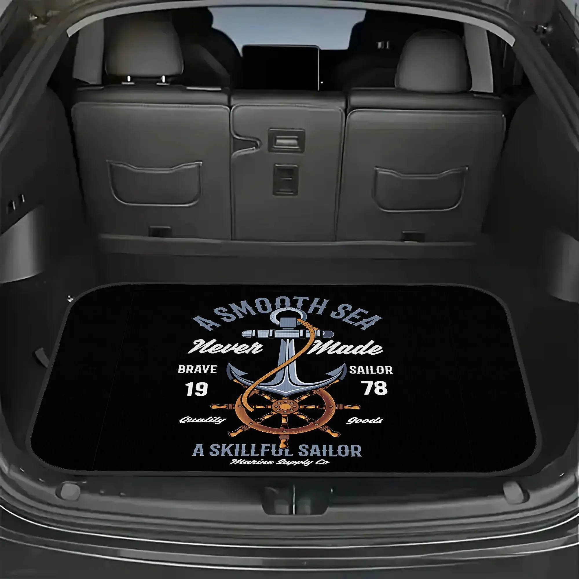 1pc Anchor And Rudder Printed Polyester Car Trunk Mat - Durable, Scratch-Resistant, Easy-to-Clean Interior Liner, Trunk Mat For