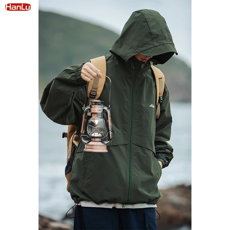 2023 Spring New Hiking Climbing Outerwear Windproof Jacket Hooded Coats Men Women Loose Patchwork Zipper Hat Jackets Plus Size