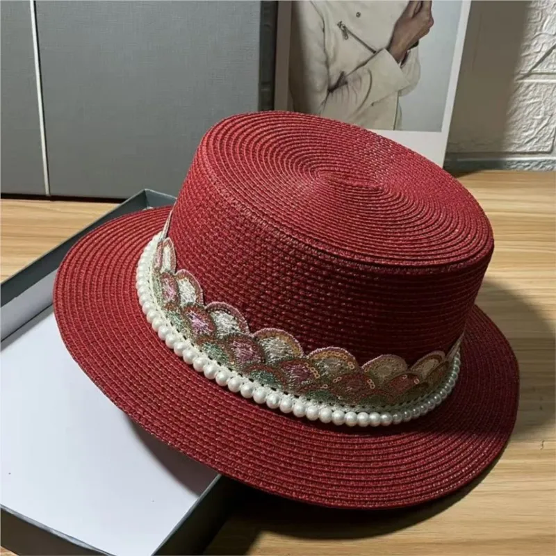 hat ethnic-style embroidered flower women's basin top versatile and shade for outings