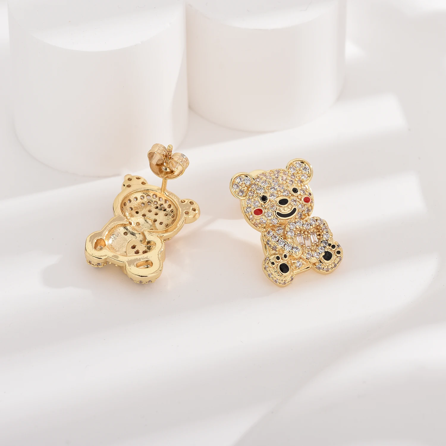 

Delicate Bear Stud Earrings Cubic Zirconia Jewelry Cute Animal Design Long Lasting Copper Gift for Women Mother