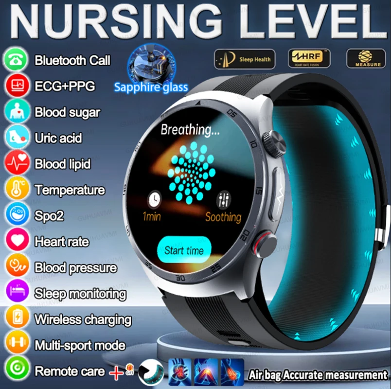 

2025 NEW Sapphire Glass Nursing level Smart Watches ECG Blood fat Pressure Air Pump Uric Acid Sport Health Tracking Smartwatch