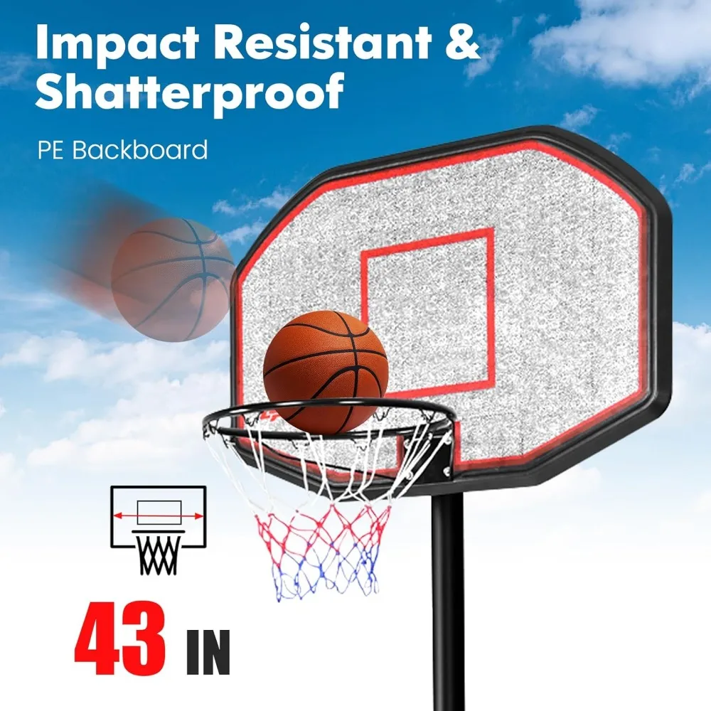 هدف كرة سلة خارجي قابل للتعديل بطول 6.5FT-10FT مع 43 لوحة خلفية مقاومة للكسر، 18 سلة، مقاوم لجميع الأحوال الجوية، مناسب لـ Var