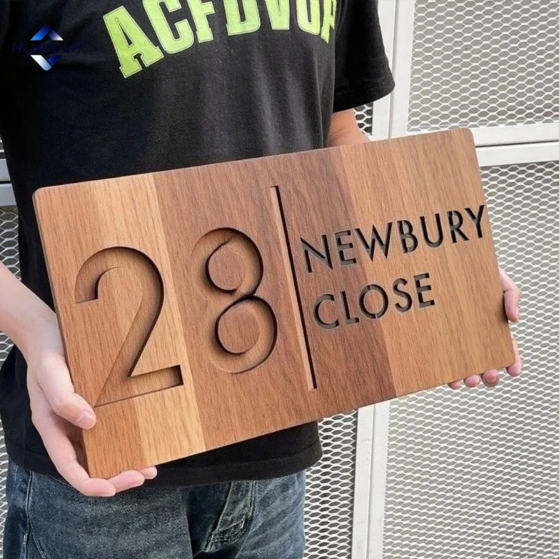 

Custom Signs Laser Cut 28/40/45cm Retro Wooden 3D House Number Sign Outdoor Street Name Plate Home Decor Plaques New Home Gift