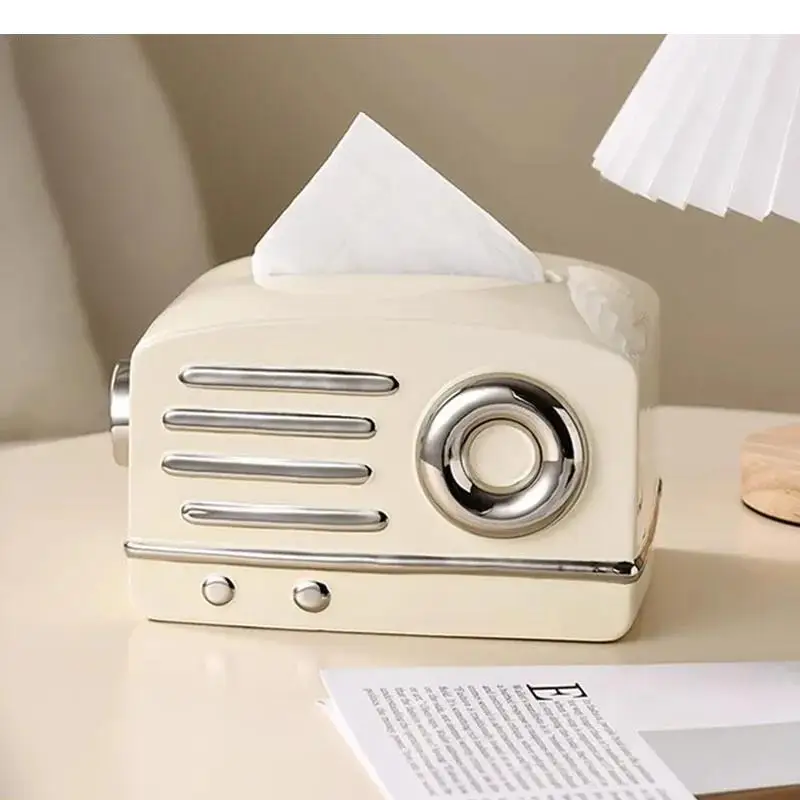 

Ceramic Radio Tissue Box Desktop Cute Removable Napkin Paper Boxes Household Tissues Storage Container