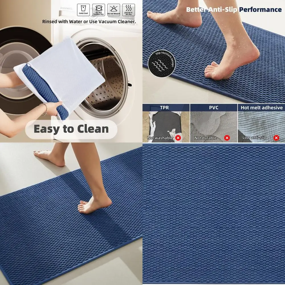 

Navy Blue 24x60 Non-Slip, Thin, Quick-Dry, Washable Long Bath Mat