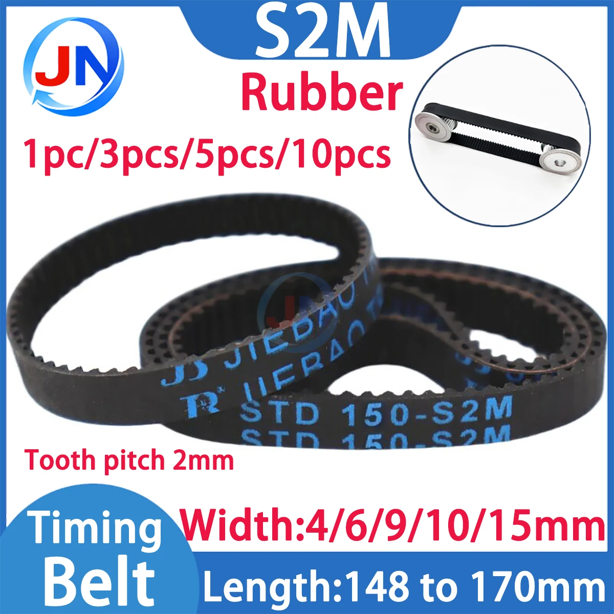 S2M Rubber Timing Belt Length 148 150 152 154 156 158 160 162 164 166 168 170mm Width 4/6/9/10/15mm Synchronous Closed Loop Belt