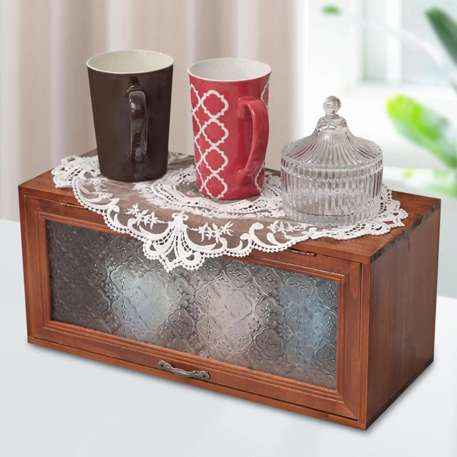 

Vintage Tabletop Organizer Showcase Storage Cabinet Wood Organizer Countertop for Countertops Kitchen Living Room Pantry Mugs