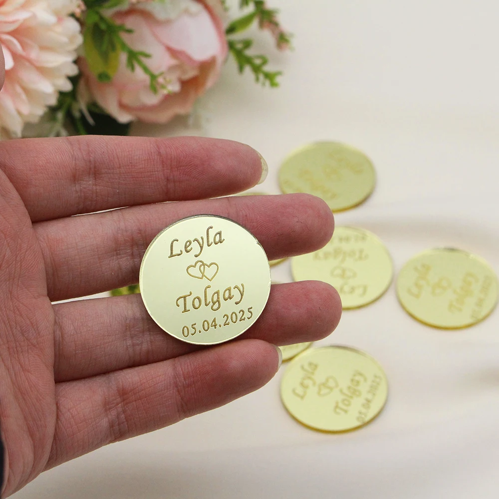 25/50/60/70/100Pcs Personalized Tag Baptism Baby Show Grail Engraved Mirror Acrylic Round Circle Cross Name Decor Custom Gift