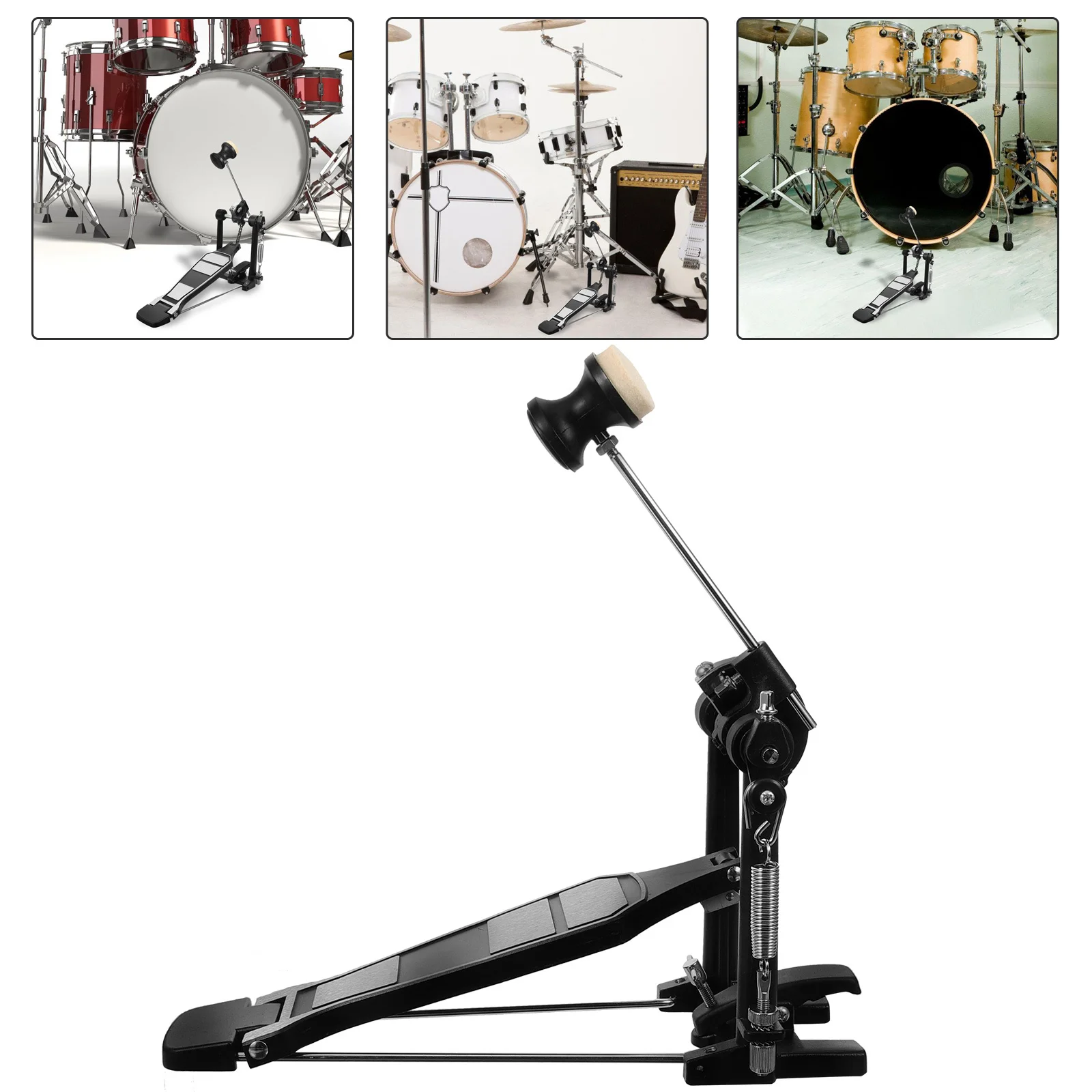 

Aluminum Alloy Bass Drum Pedal Single Kick Pedal Adjustable Tension Anti-Slip Design Extended Base Plate Stable Playing For Jazz