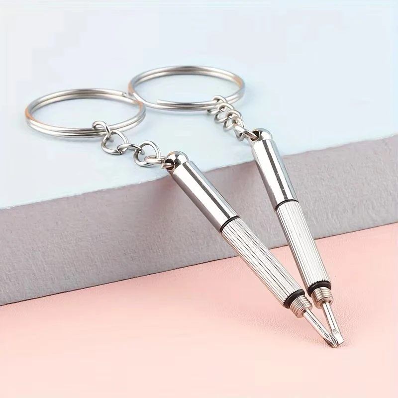 1PC Stainless Steel Eyeglass Screwdrivers with Keyring with Interchangeable Tips (One-Line, Cross-Head, External Plum)