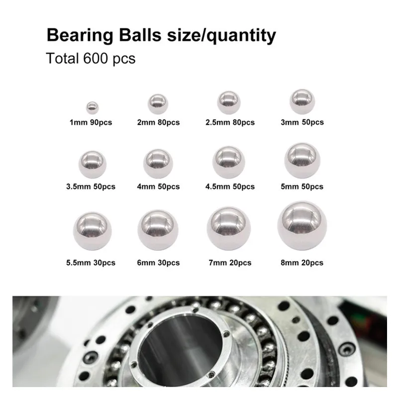 600Pcs Metric 304 Stainless Steel Silver Mirror Polished Decorative Balls for Stair Handrail Assortment Kit