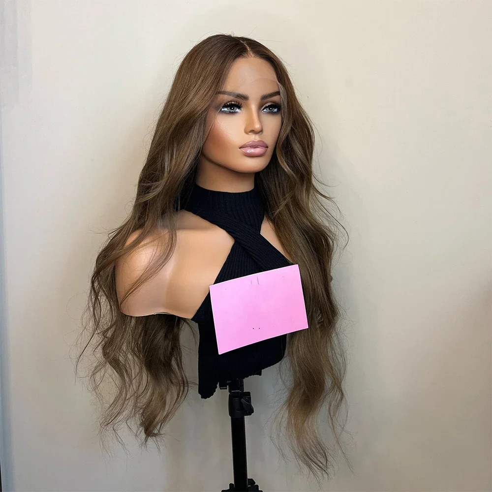 

Soft Brown 26Inch 5x5 Silk Base Body Wavy Jewish Human BabyHair HD Lace European Hair Glueless Preplucked Daily Wig