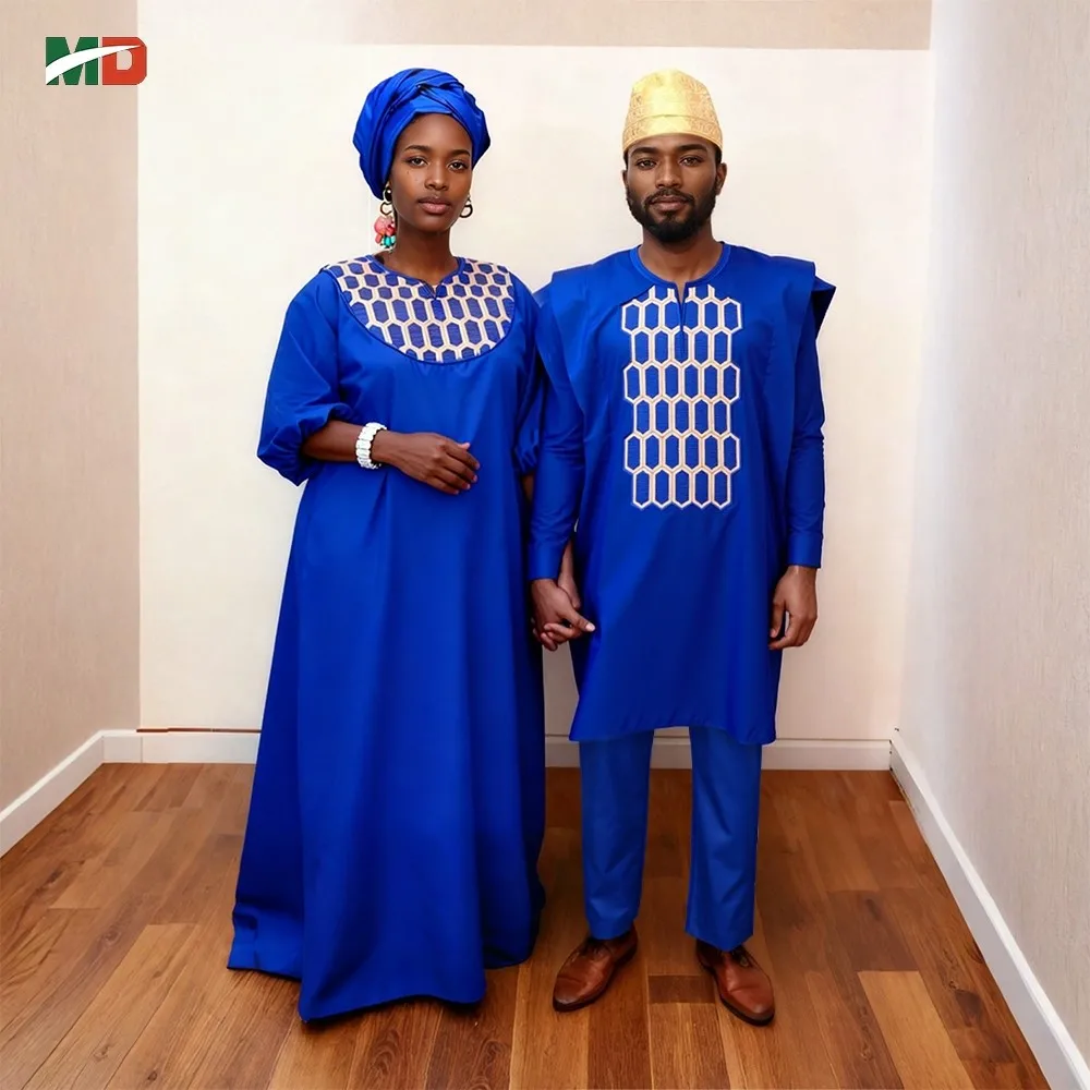 MD فستان الحفلات الأفريقية للزوجين عباية مطرزة 3 قطع ثوب للنساء مطابقة ملابس للرجال الزي مساء الزفاف حفلة موسيقية #5