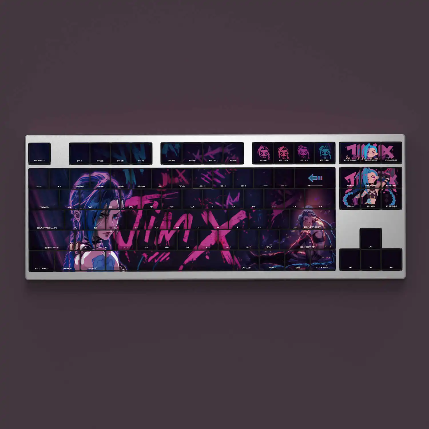 Custom Arcane Jinx Theme Keycaps Set Side Print Cherry Profile Backlight MX Switches Keycap For Mechanical Keyboard 60 63 64 68