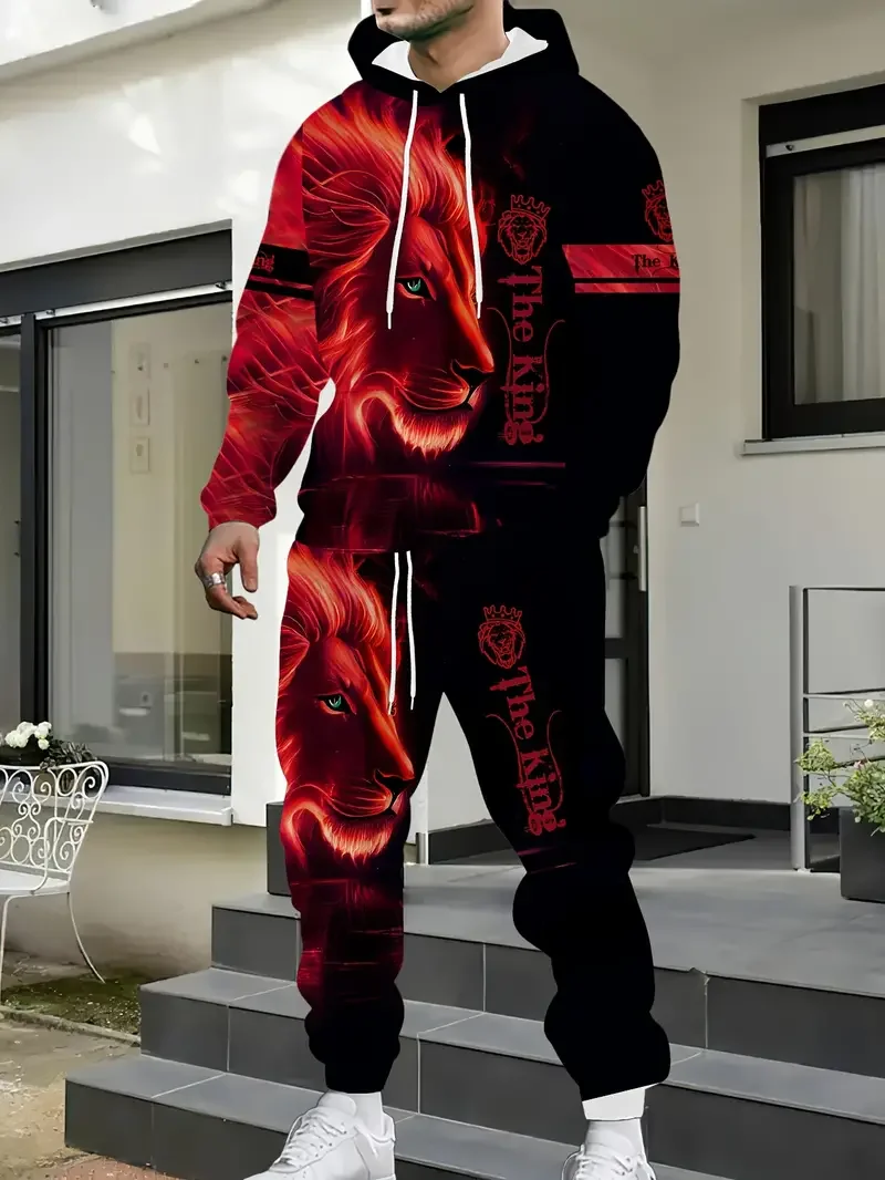 Herfst Dier Leeuw 3D Gedrukt Hoodie Pak Mannen Sweatshirts Hoodies Joggingbroek Casual Mode Tweedelige Trainingspak Set Man Kleding
