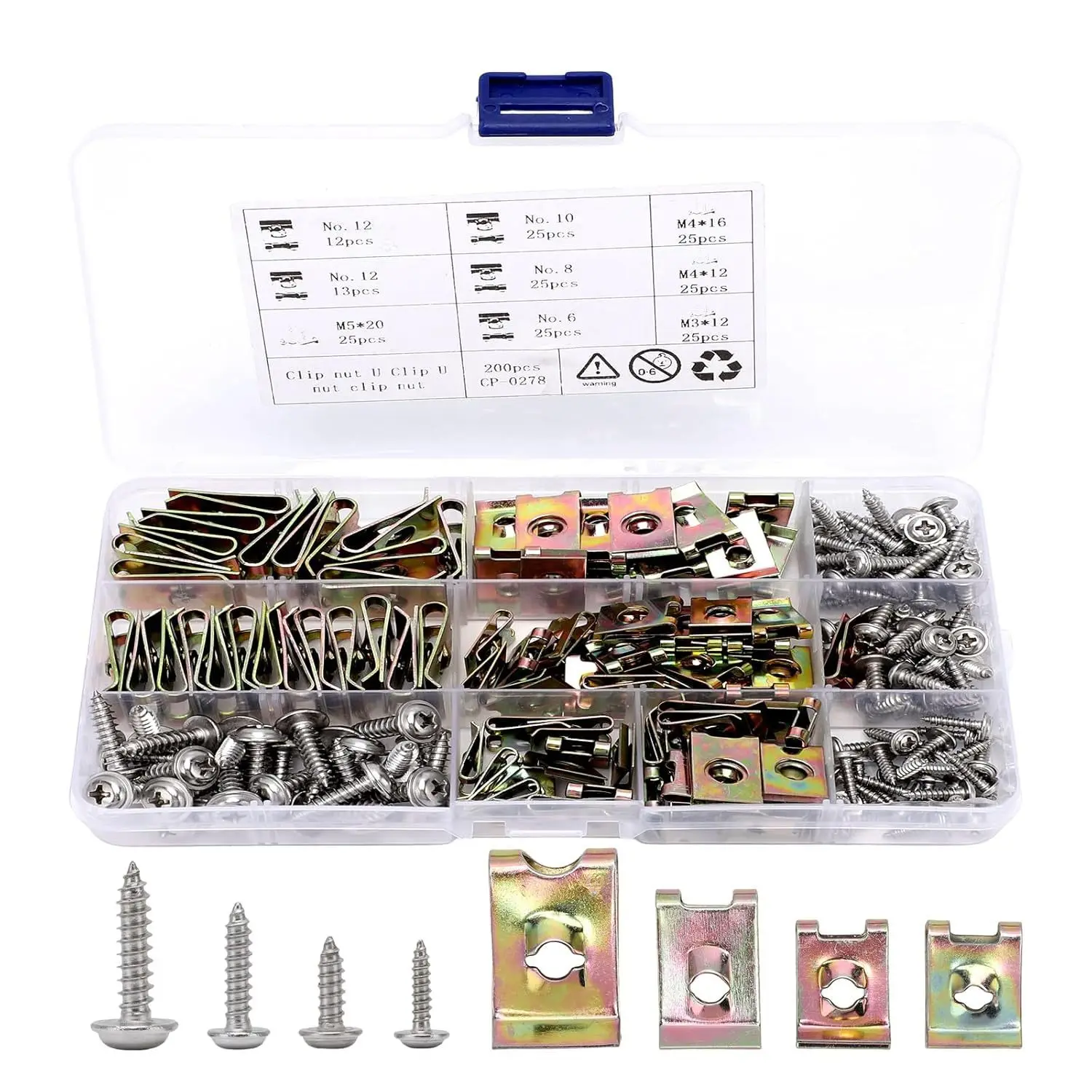 200pcs Car U-shaped Clip and Screw Combination Kit, 6/8/10/12 Combination Internal Decoration Fasteners with Screws