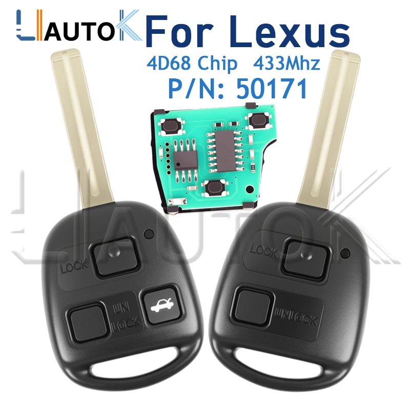 

2/3 кнопки, автомобильный дистанционный ключ для Lexus ES300 IS300 LS400 GS300 GS400, автомобильные ключи без логотипа, чип 4D68, 433 МГц, арт.: 50171