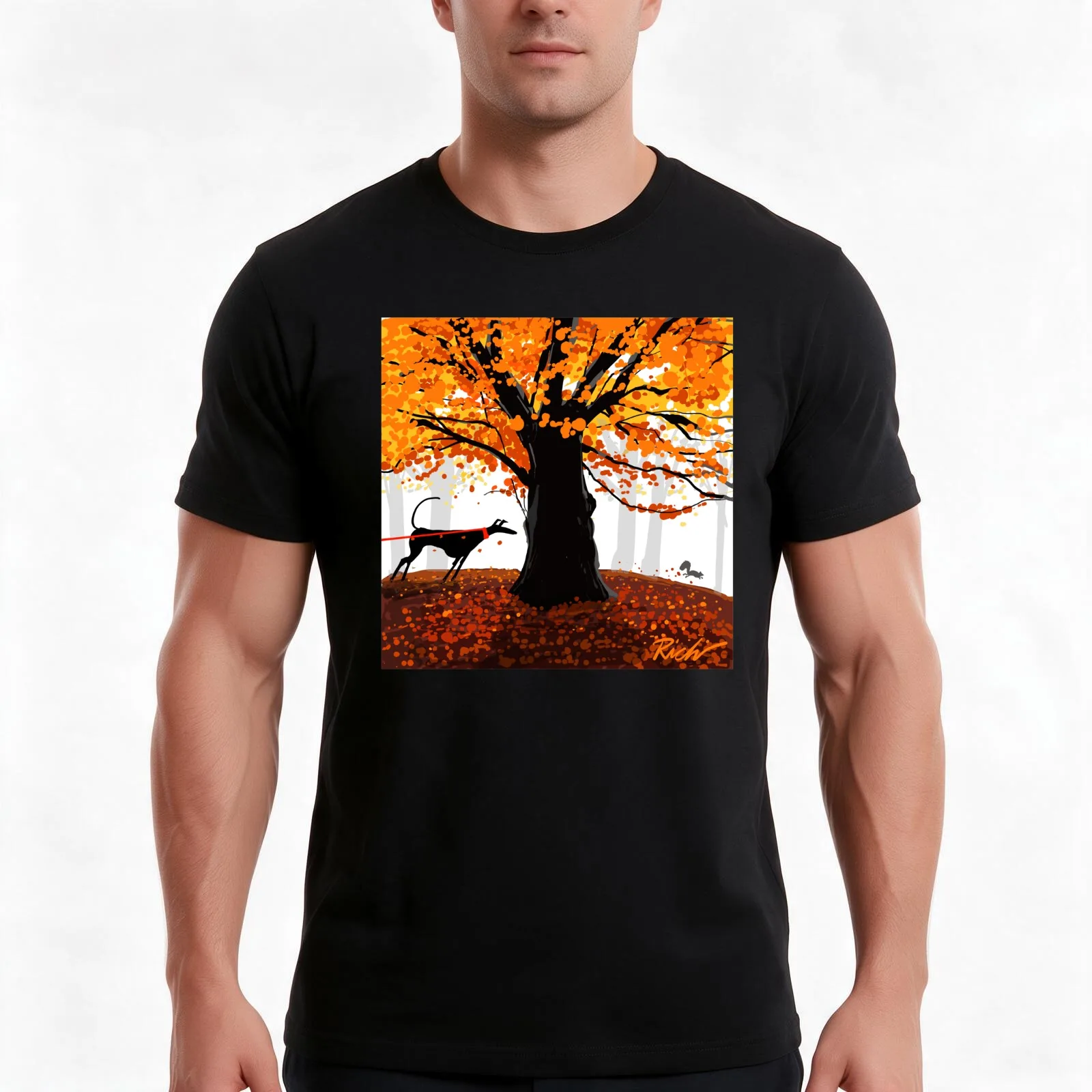 The Autumn Oak, The Hound, and The Squirrel T-Shirt, Summer Casual Cotton Tee, Oversized Streetwear Tops, Vintage Graphic Print