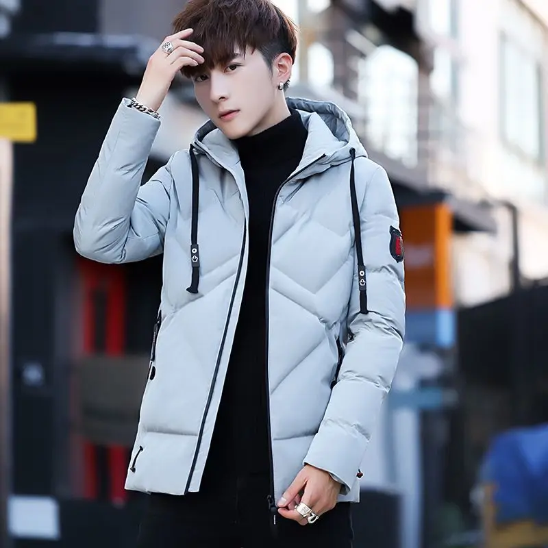 Men Young and Middle-Aged down Cotton-Padded Coat Light Luxury Coat Winter Thickened Casual Printed Hooded Student Jacket Trendy