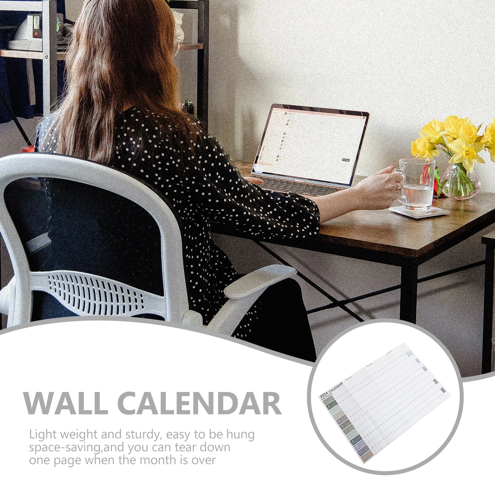 

1Set Yearly Schedule Wall Calendar 2024 Lightweight Sturdy Memo Blank Monthly Tear- -Saving Office Home Dorm