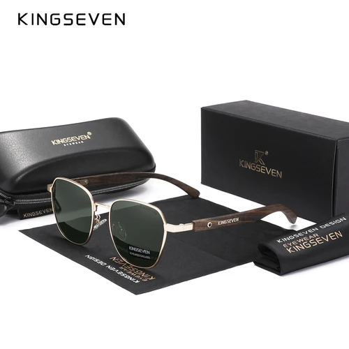KINGSEVEN, gafas de sol de madera de ébano mejoradas de calidad, gafas de sol polarizadas con protección UV400 para hombre, gafas Retro para mujer