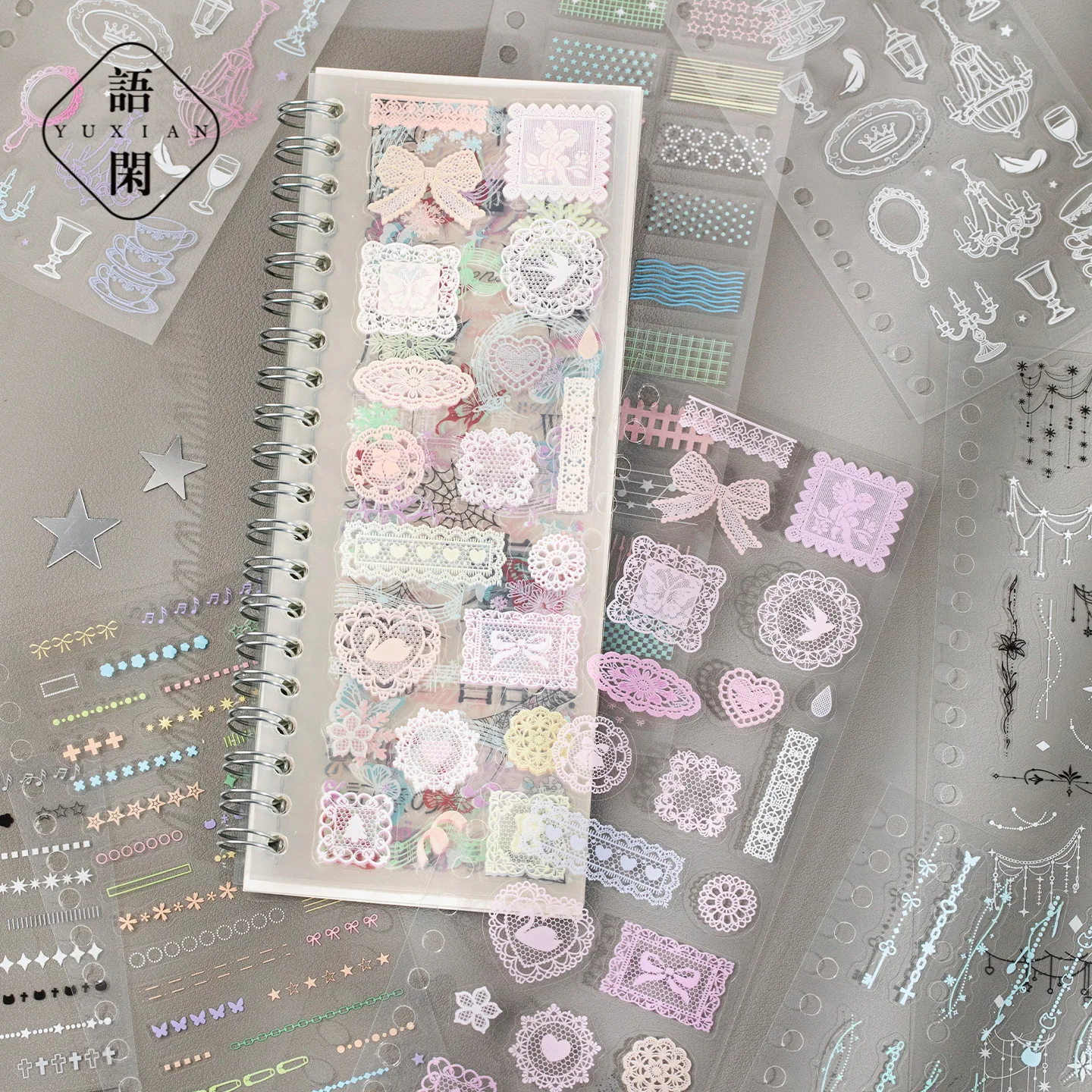 24pcs Stickers Book Kawaii INS Style Glitter Film Die-cutting Sticker Book Diy Handmade Scrapbook Aesthetic Stationery