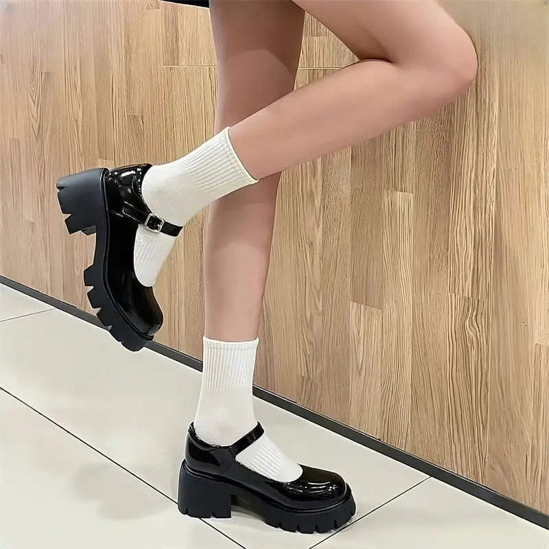 

SHANPA British Style Little Leather Shoes Versatile Black Thick Bottom Mary Jane Japanese JK Uniform Lolita Shoes for Womens