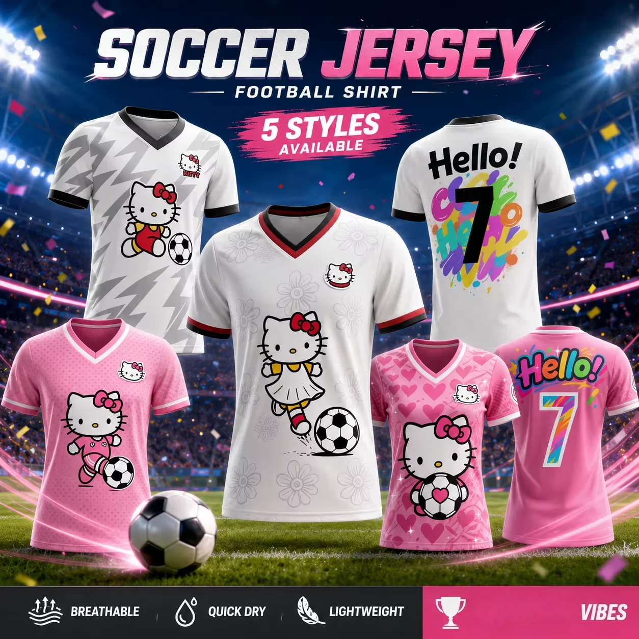 

Sanrio Hello Kitty 2026 Themed Soccer Jersey Sportswear Summer Cool Unisex Football Jersey Quick-Dry Sports T-Shirt Top Fan Gift