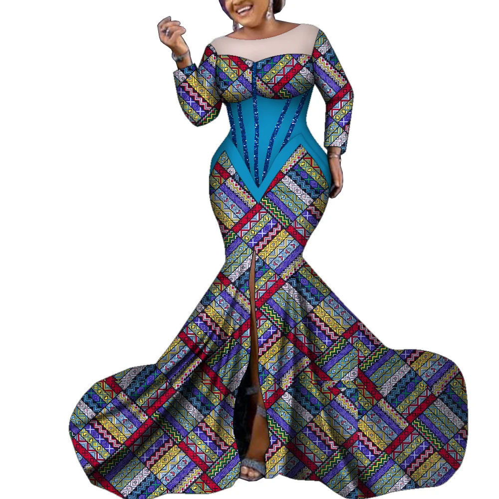 Elegant African Dresses for Women Traditional Ankara Print Maxi Long Robe Dress Dashiki Party Evening Dress Plus Size WY9701