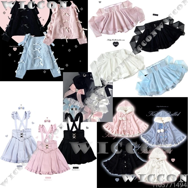 Jirai Kei Pompon Kapuzenumhang Cosplay Kostüm Niedlicher Kawaii Falbala Umhang Winterkleid Pullover Hauchdünner Rock Mädchen Frauen Maßgeschneidert