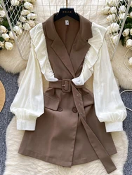 2026 New Spring/Autumn Women's Dress French Fashionable Elegant Ruffled Long Sleeved Suit Collar A-line Mini Dress A201