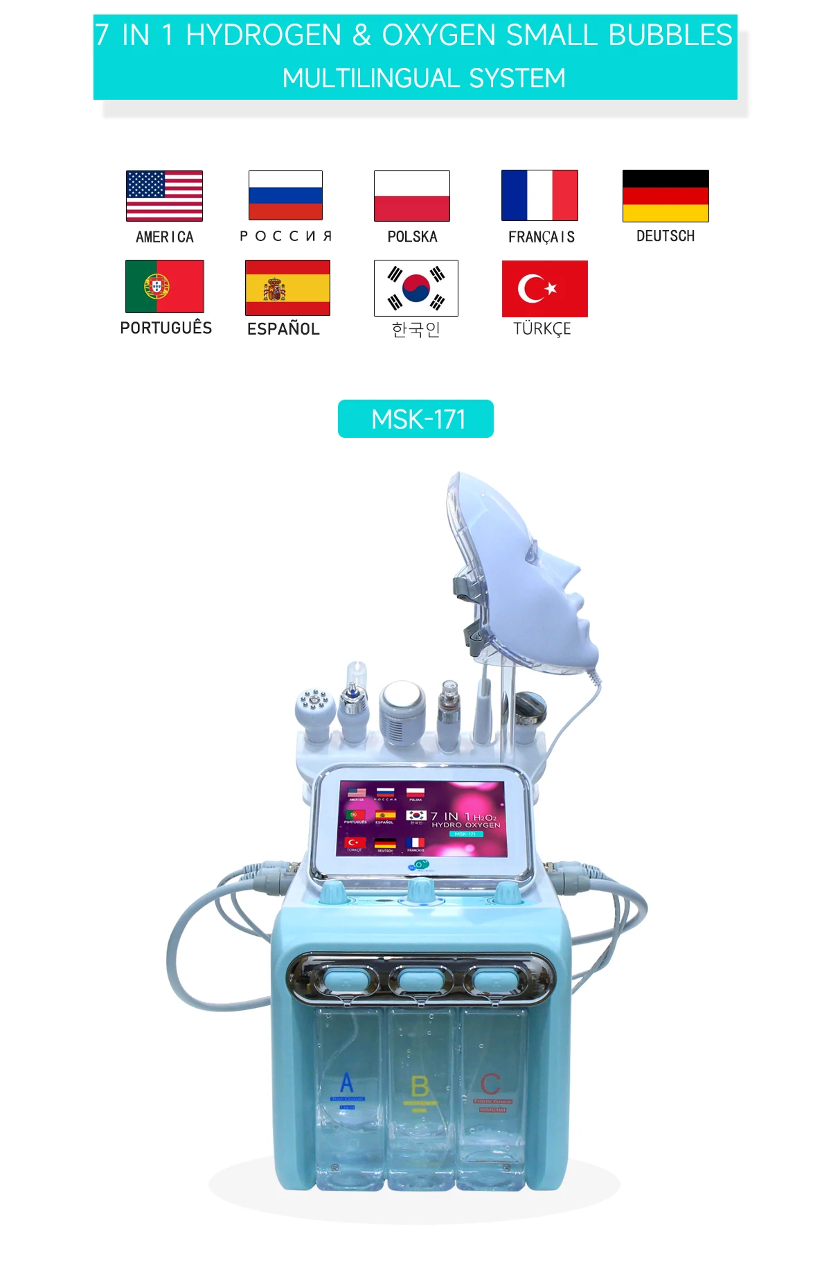 New 6/7 in 1 RF Facial Deep Cleaning Machine Professional Oxygen Jet Peel Hydroponic Dermabrasion Cleansing Skin Care Beauty